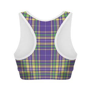 Mardi Gras Tartan Plaid Pattern Print Women's Sports Bra