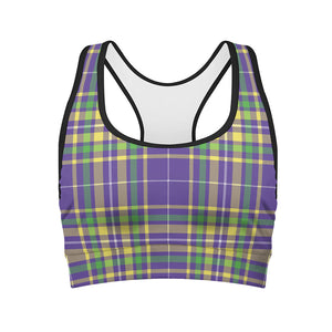 Mardi Gras Tartan Plaid Pattern Print Women's Sports Bra