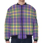 Mardi Gras Tartan Plaid Pattern Print Zip Sleeve Bomber Jacket