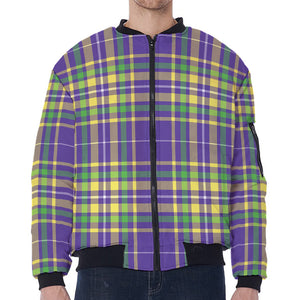 Mardi Gras Tartan Plaid Pattern Print Zip Sleeve Bomber Jacket