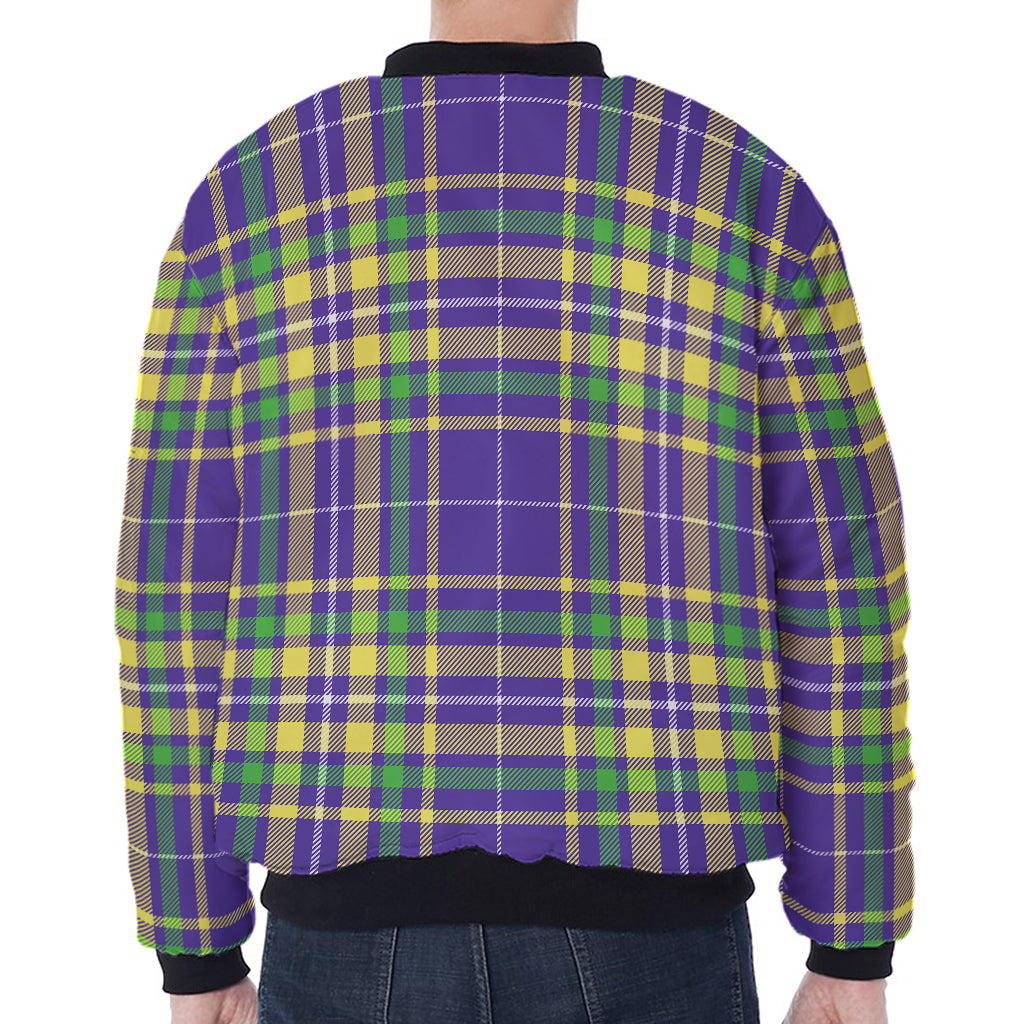 Mardi Gras Tartan Plaid Pattern Print Zip Sleeve Bomber Jacket