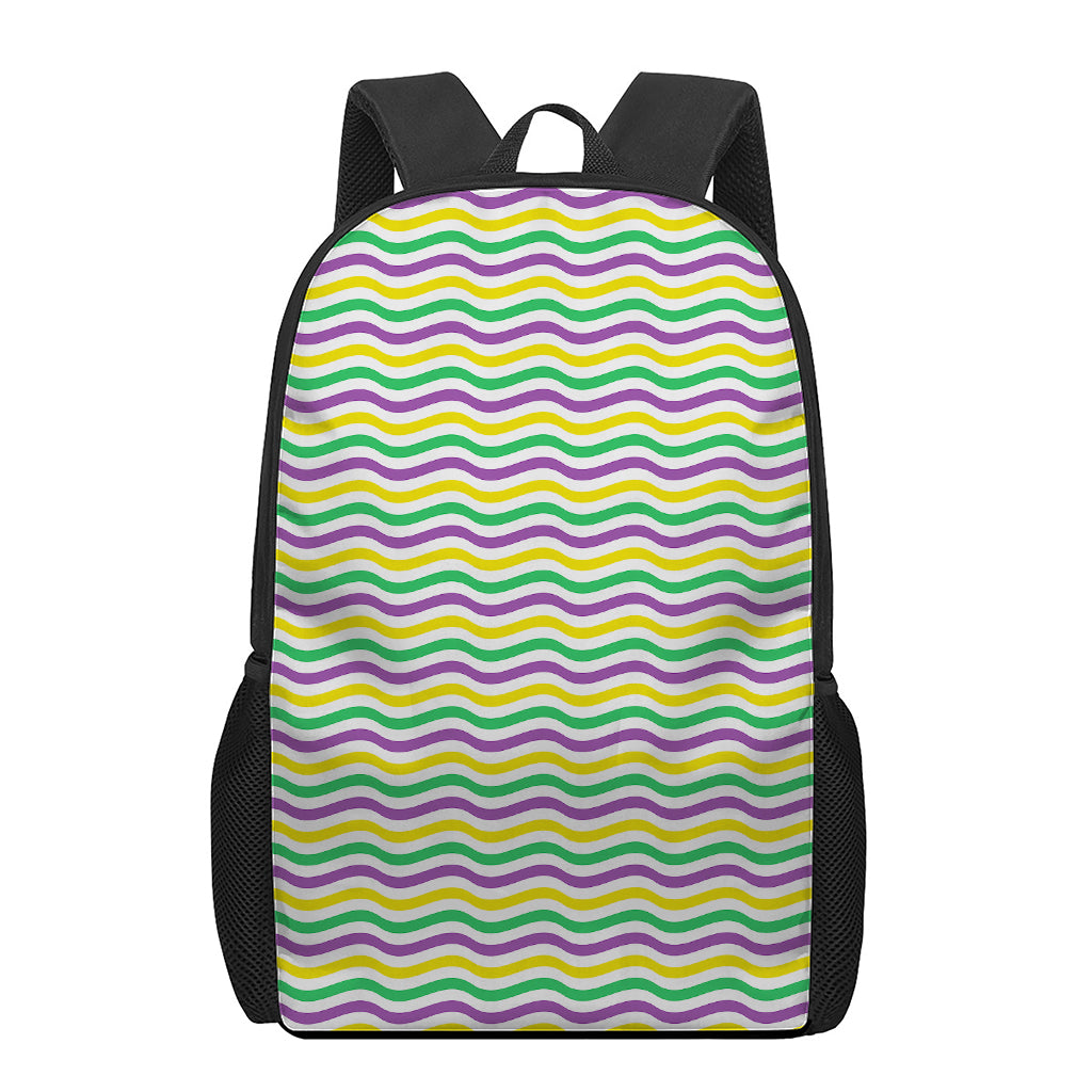 Mardi Gras Wave Pattern Print 17 Inch Backpack