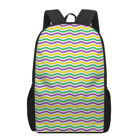 Mardi Gras Wave Pattern Print 17 Inch Backpack