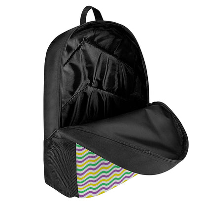 Mardi Gras Wave Pattern Print 17 Inch Backpack