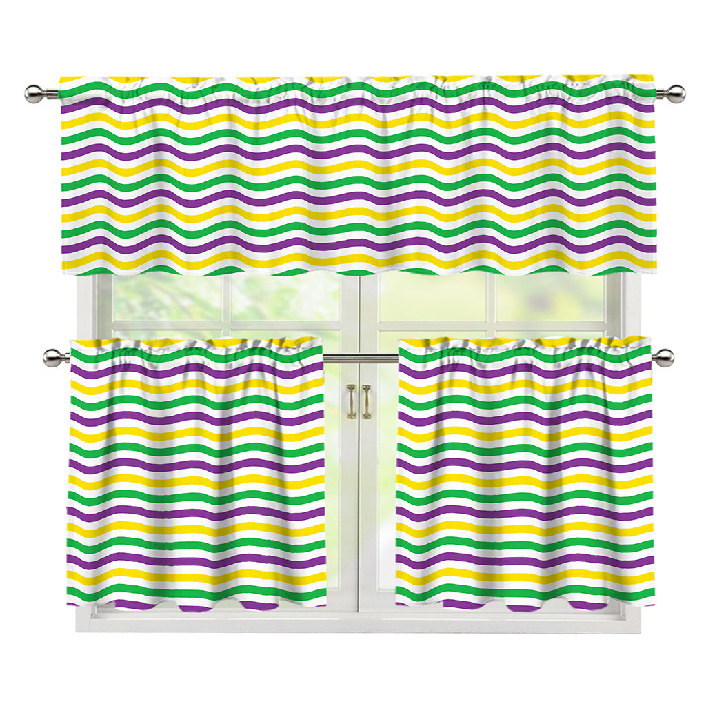 Mardi Gras Wave Pattern Print 3 Piece Kitchen Curtains