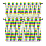 Mardi Gras Wave Pattern Print 3 Piece Kitchen Curtains