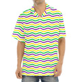 Mardi Gras Wave Pattern Print Aloha Shirt