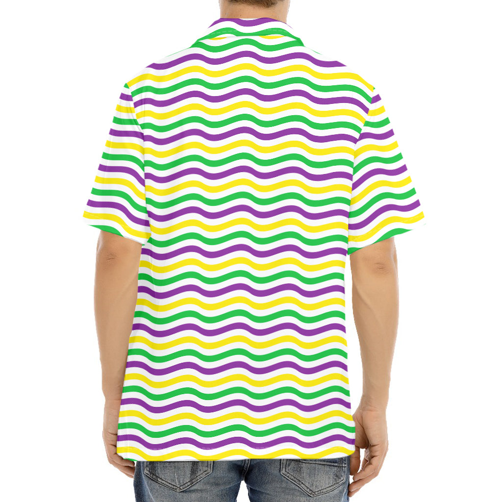 Mardi Gras Wave Pattern Print Aloha Shirt