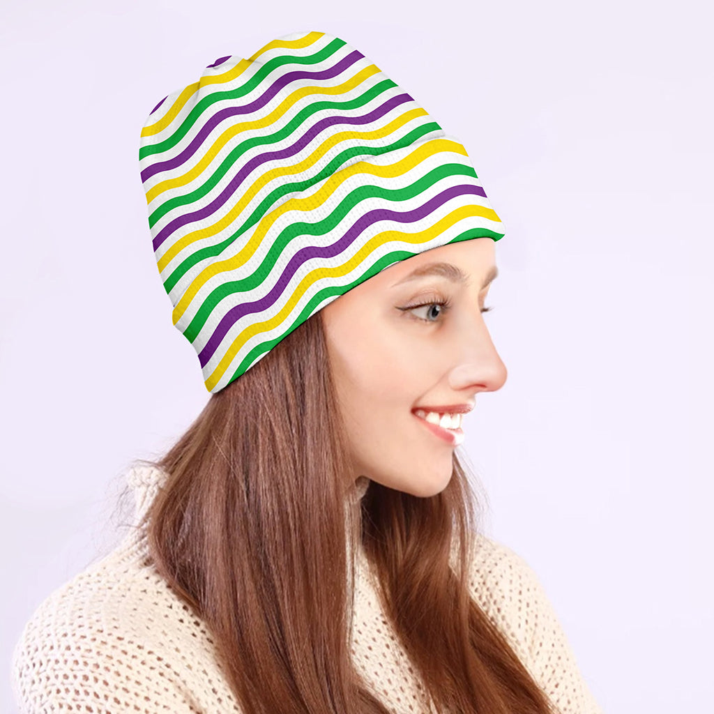 Mardi Gras Wave Pattern Print Beanie