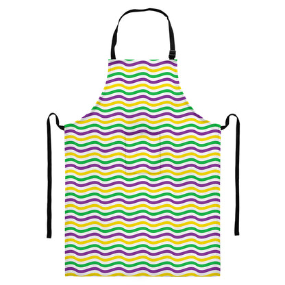 Mardi Gras Wave Pattern Print Bib Apron With Pocket