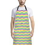Mardi Gras Wave Pattern Print Bib Apron With Pocket