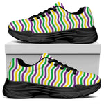 Mardi Gras Wave Pattern Print Black Chunky Shoes