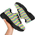 Mardi Gras Wave Pattern Print Black Chunky Shoes