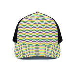 Mardi Gras Wave Pattern Print Black Mesh Trucker Cap