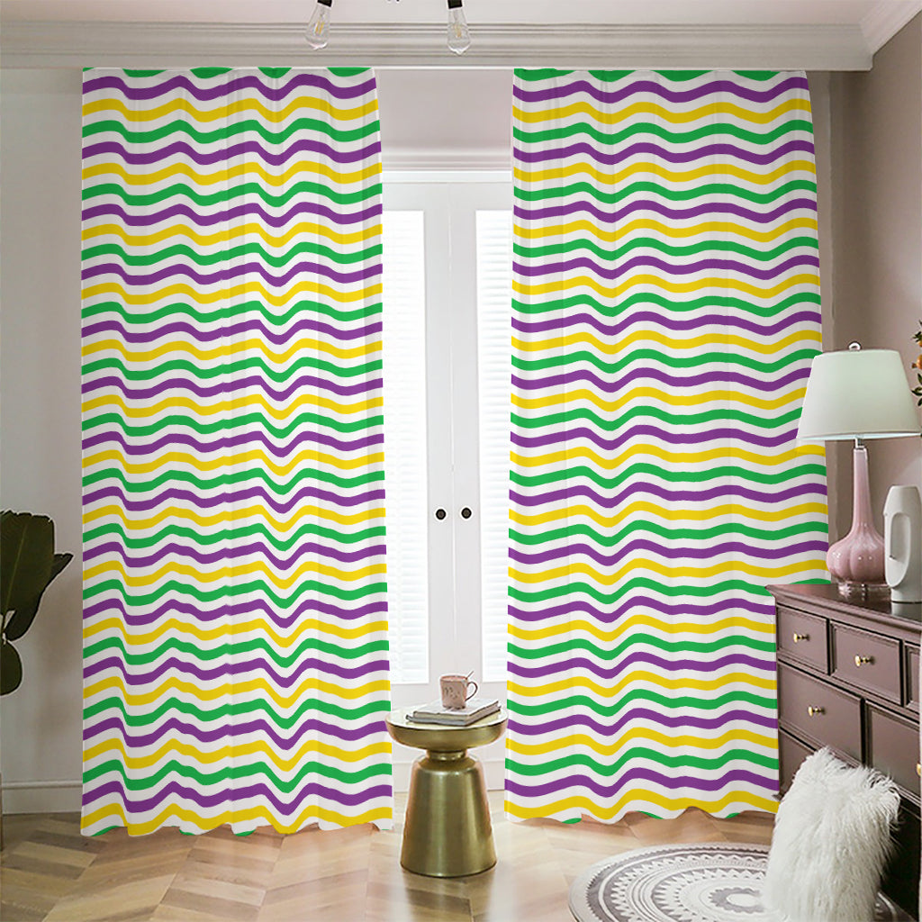 Mardi Gras Wave Pattern Print Blackout Pencil Pleat Curtains