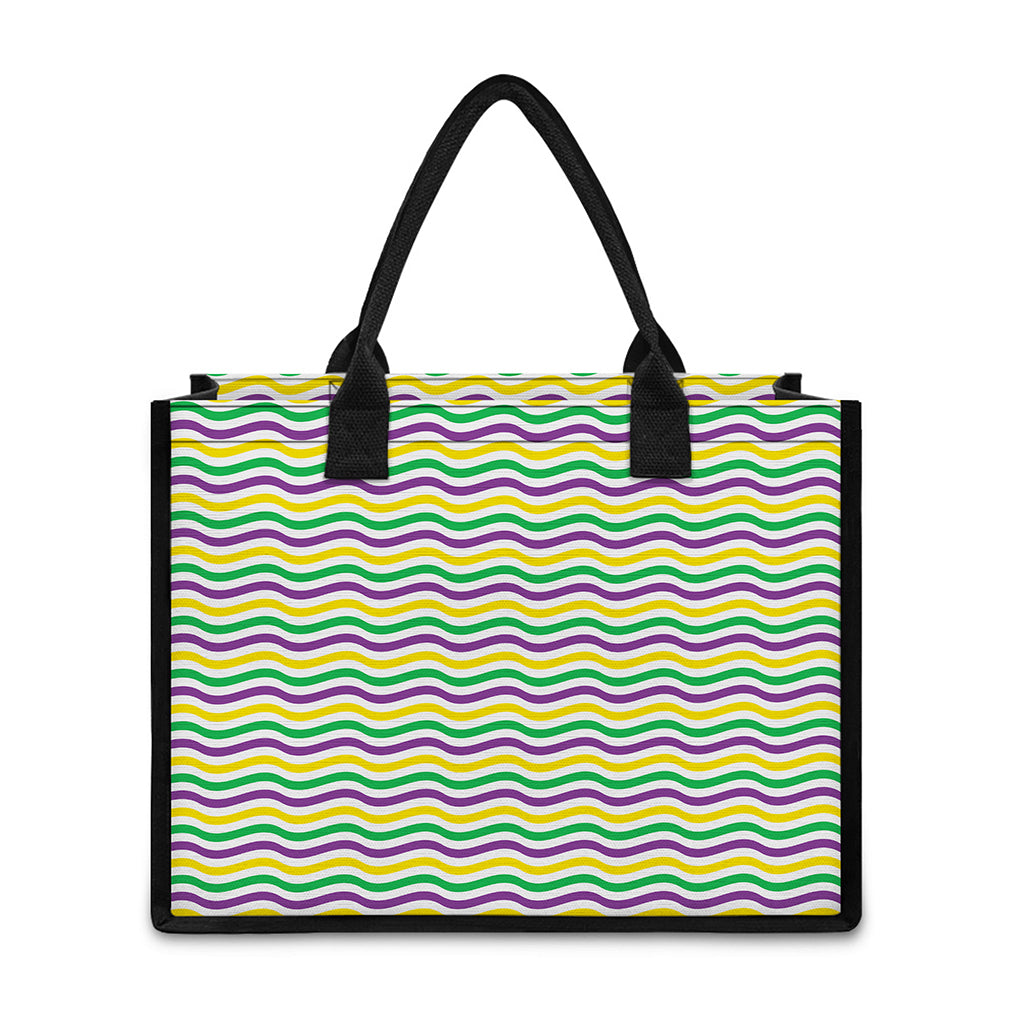 Mardi Gras Wave Pattern Print Canvas Tote Bag