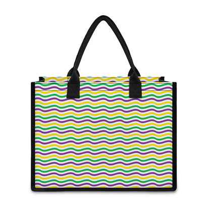 Mardi Gras Wave Pattern Print Canvas Tote Bag