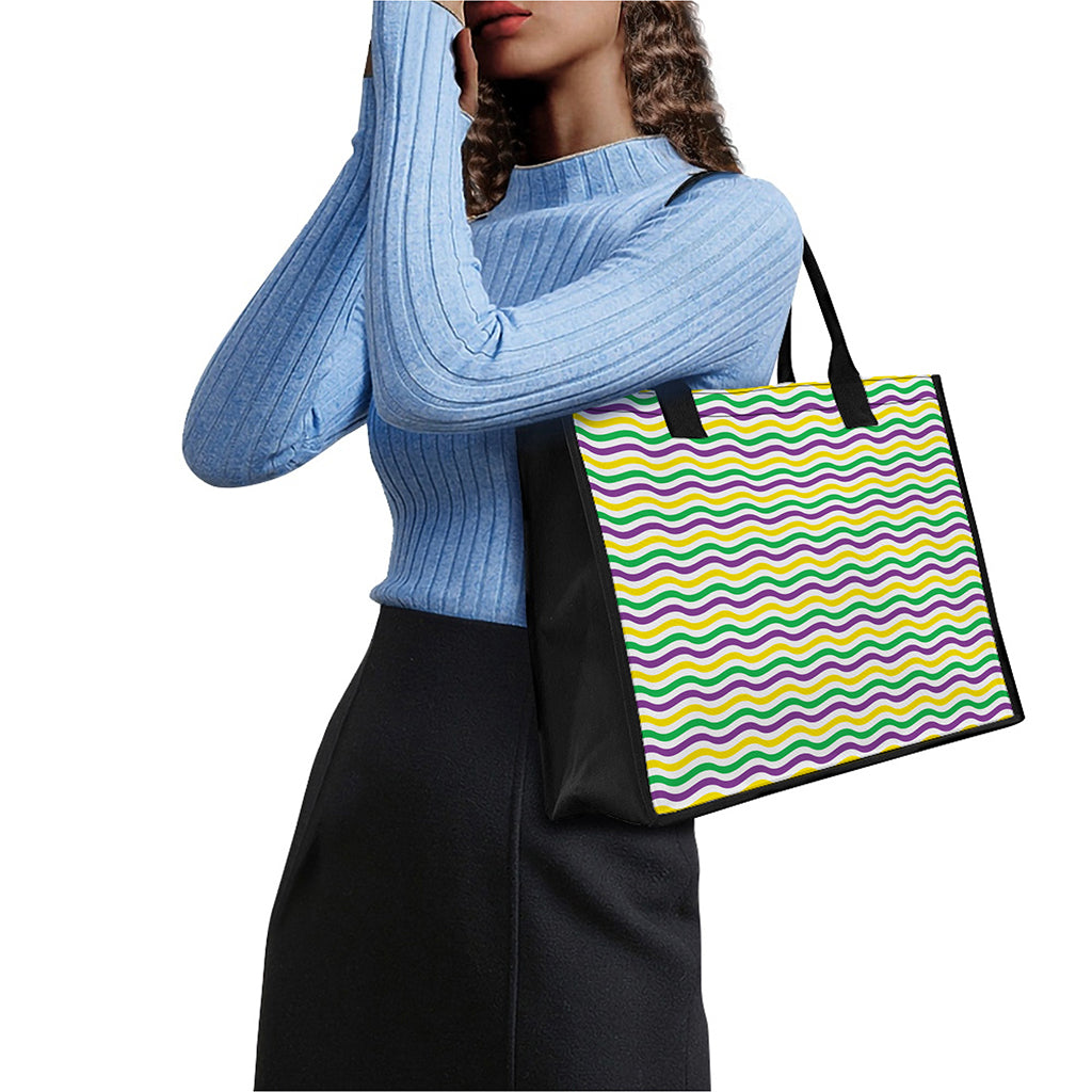 Mardi Gras Wave Pattern Print Canvas Tote Bag
