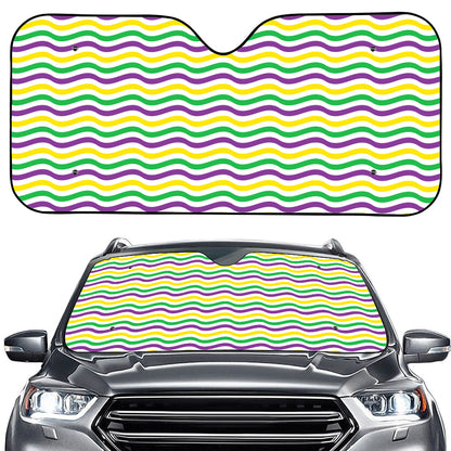 Mardi Gras Wave Pattern Print Car Windshield Sun Shade