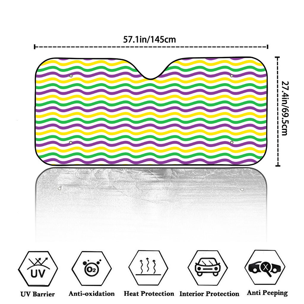 Mardi Gras Wave Pattern Print Car Windshield Sun Shade