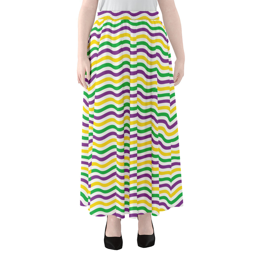 Mardi Gras Wave Pattern Print Chiffon Maxi Skirt