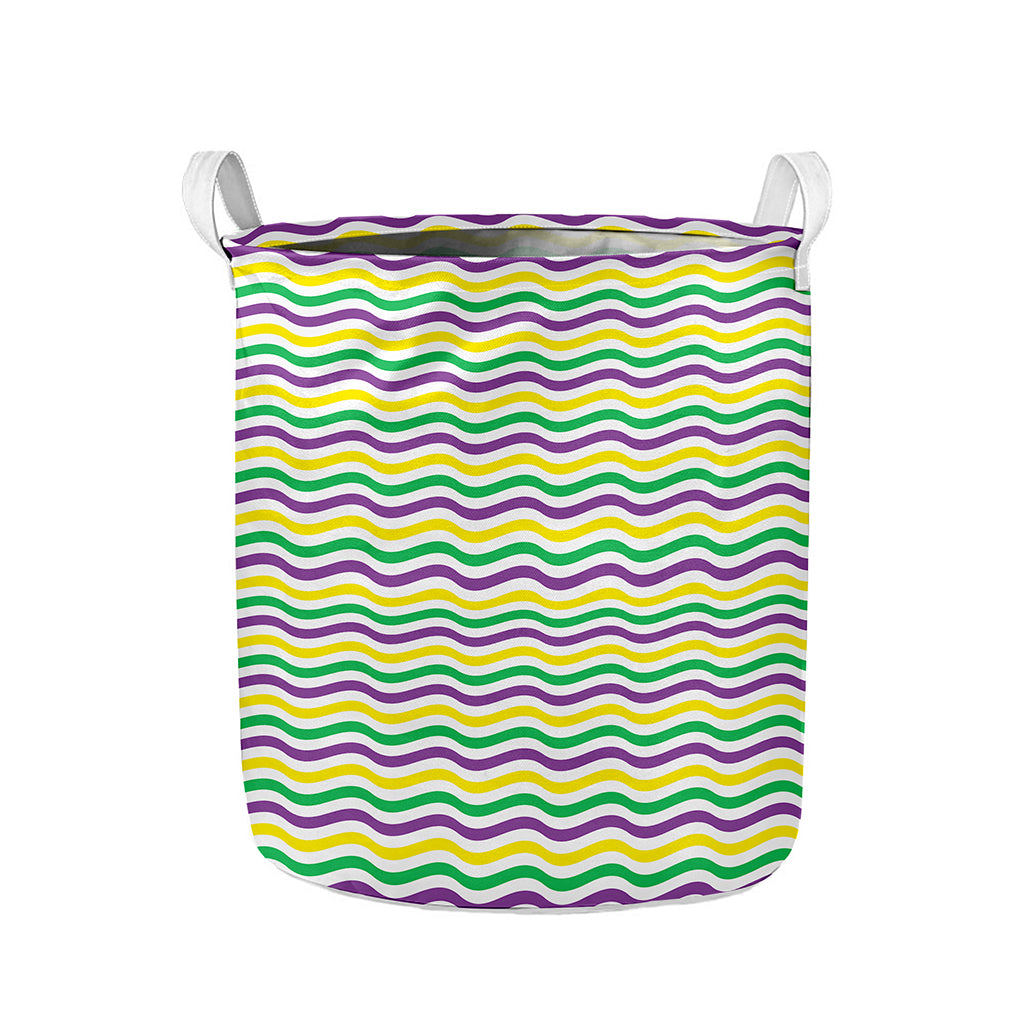 Mardi Gras Wave Pattern Print Collapsible Laundry Basket