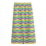Mardi Gras Wave Pattern Print Cotton Front Slit Maxi Skirt