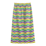Mardi Gras Wave Pattern Print Cotton Front Slit Maxi Skirt