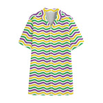 Mardi Gras Wave Pattern Print Cotton Hawaiian Shirt