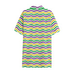 Mardi Gras Wave Pattern Print Cotton Hawaiian Shirt