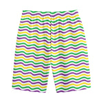 Mardi Gras Wave Pattern Print Cotton Shorts