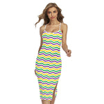 Mardi Gras Wave Pattern Print Cross Back Cami Dress