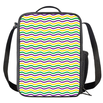 Mardi Gras Wave Pattern Print Crossbody Lunch Bag