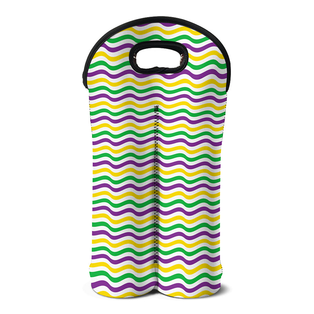 Mardi Gras Wave Pattern Print Double Neoprene Wine Tote