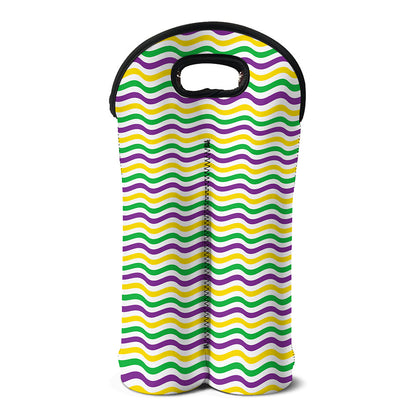 Mardi Gras Wave Pattern Print Double Neoprene Wine Tote