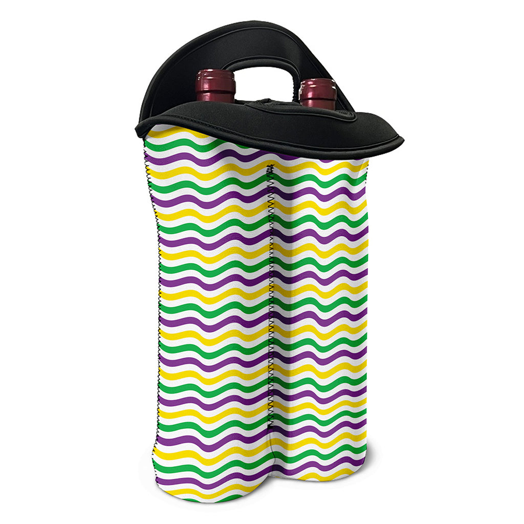 Mardi Gras Wave Pattern Print Double Neoprene Wine Tote