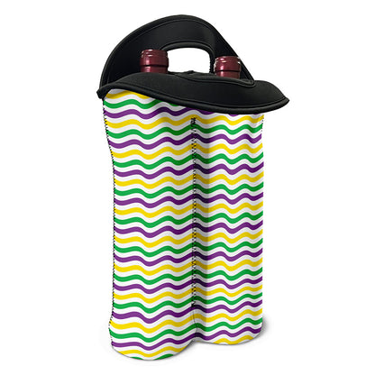 Mardi Gras Wave Pattern Print Double Neoprene Wine Tote