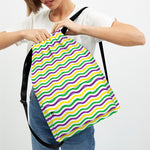 Mardi Gras Wave Pattern Print Drawstring Backpack