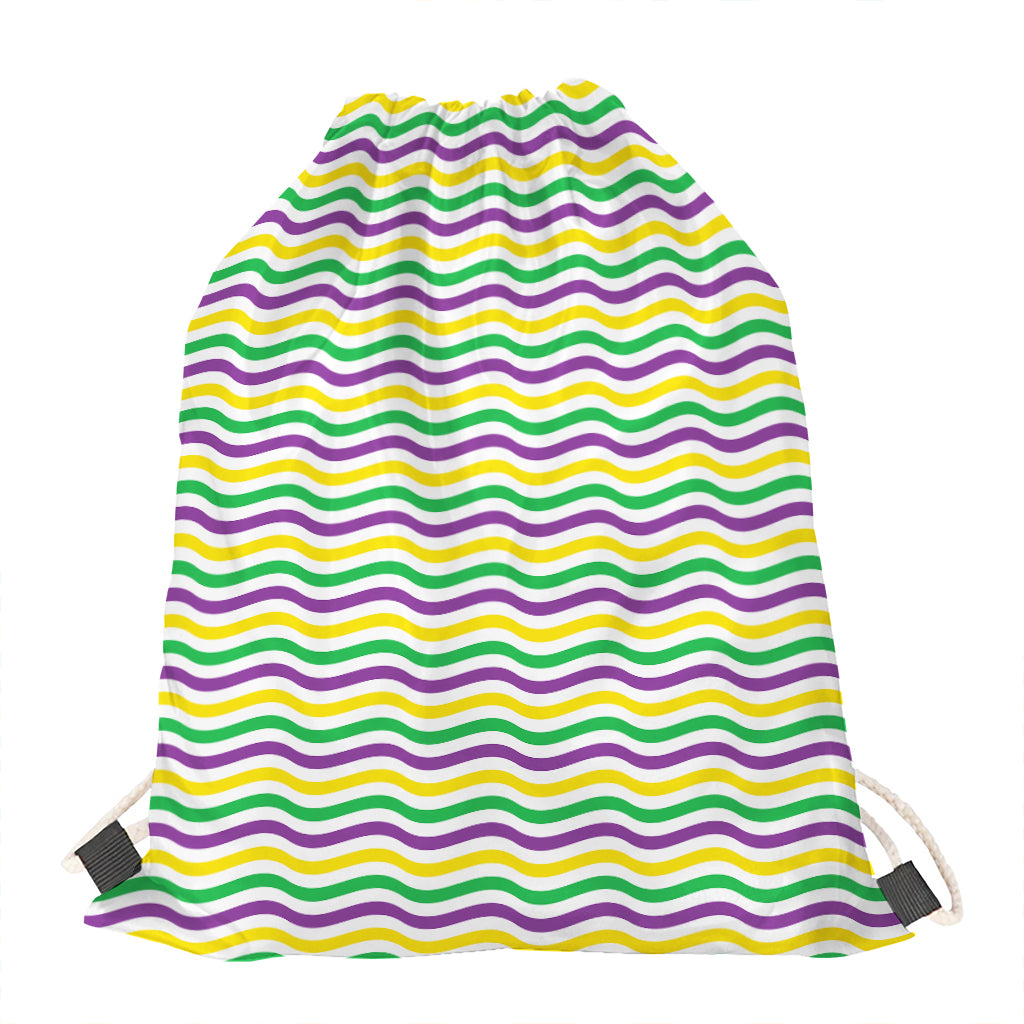 Mardi Gras Wave Pattern Print Drawstring Bag
