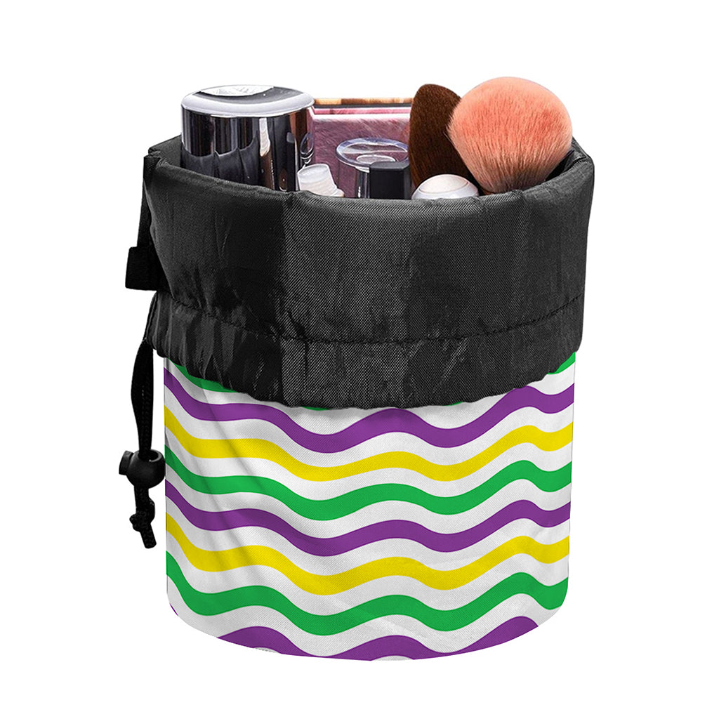 Mardi Gras Wave Pattern Print Drawstring Makeup Bag