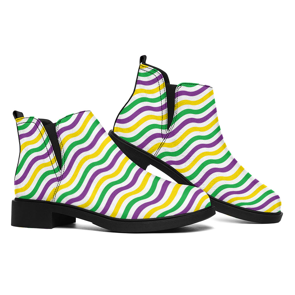 Mardi Gras Wave Pattern Print Flat Ankle Boots