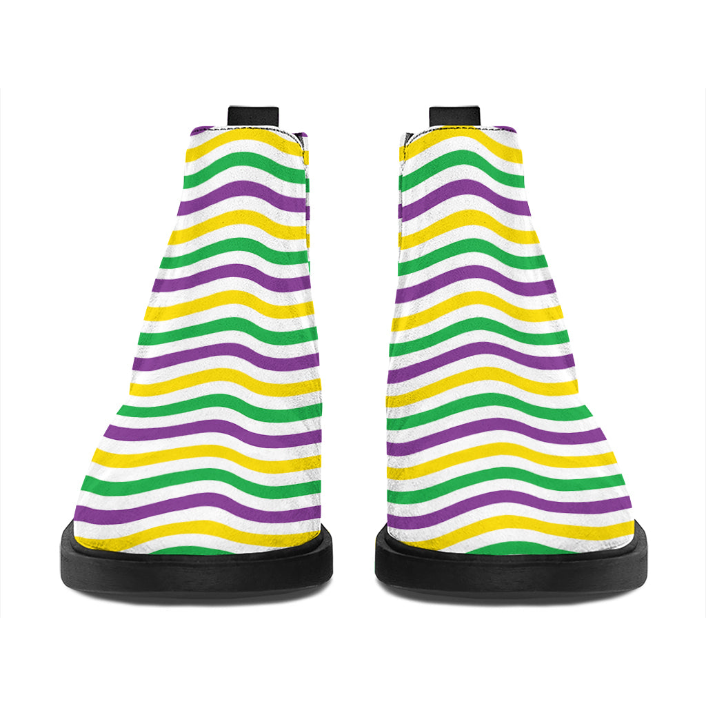 Mardi Gras Wave Pattern Print Flat Ankle Boots