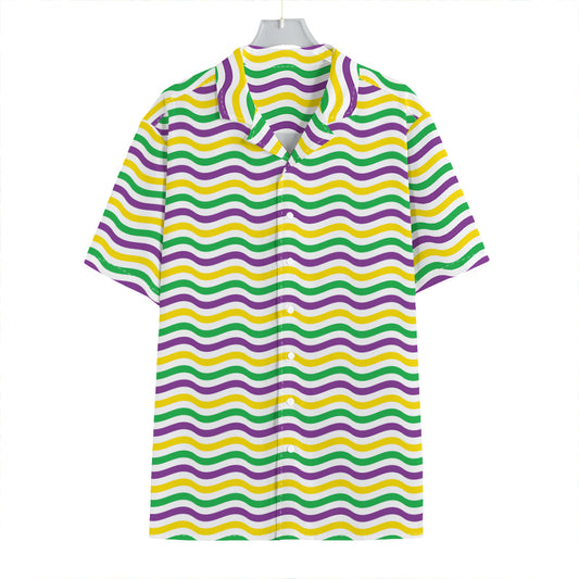 Mardi Gras Wave Pattern Print Hawaiian Shirt