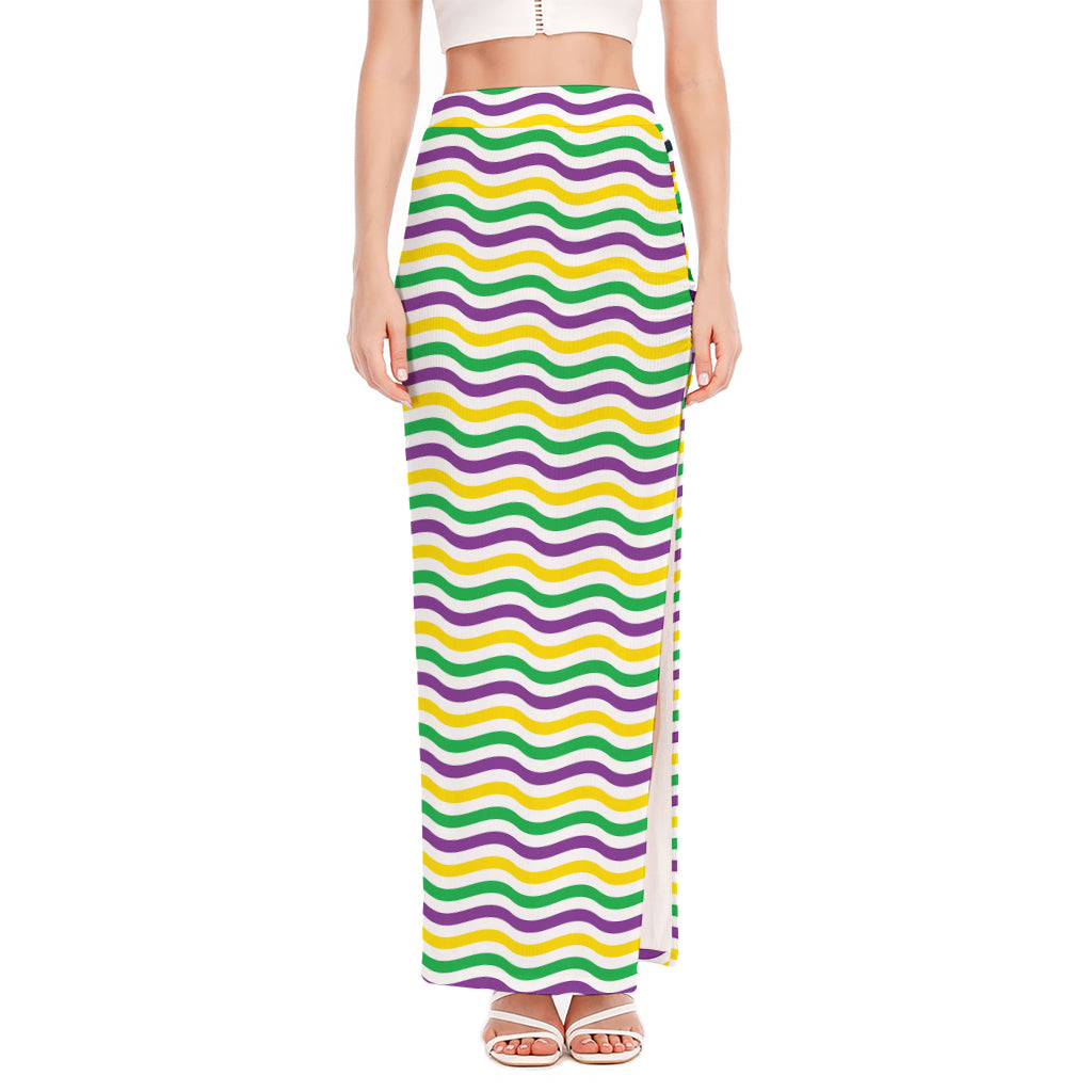 Mardi Gras Wave Pattern Print High Slit Maxi Skirt – GearFrost