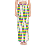 Mardi Gras Wave Pattern Print High Slit Maxi Skirt