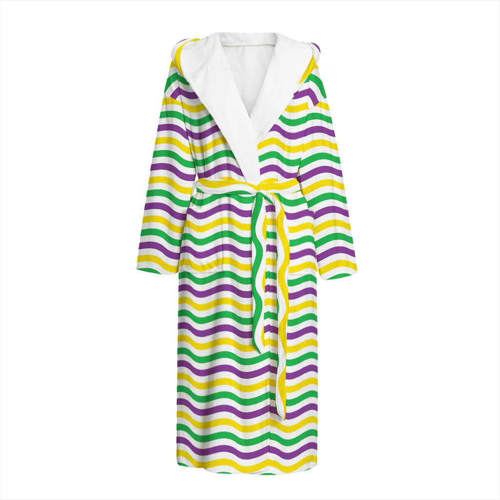 Mardi Gras Wave Pattern Print Hooded Bathrobe