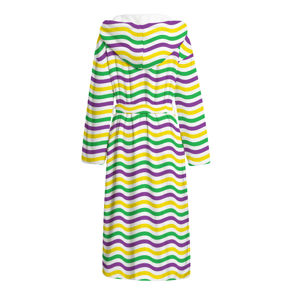 Mardi Gras Wave Pattern Print Hooded Bathrobe