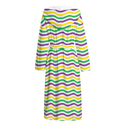 Mardi Gras Wave Pattern Print Hooded Bathrobe