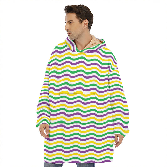 Mardi Gras Wave Pattern Print Hoodie Blanket