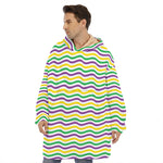 Mardi Gras Wave Pattern Print Hoodie Blanket